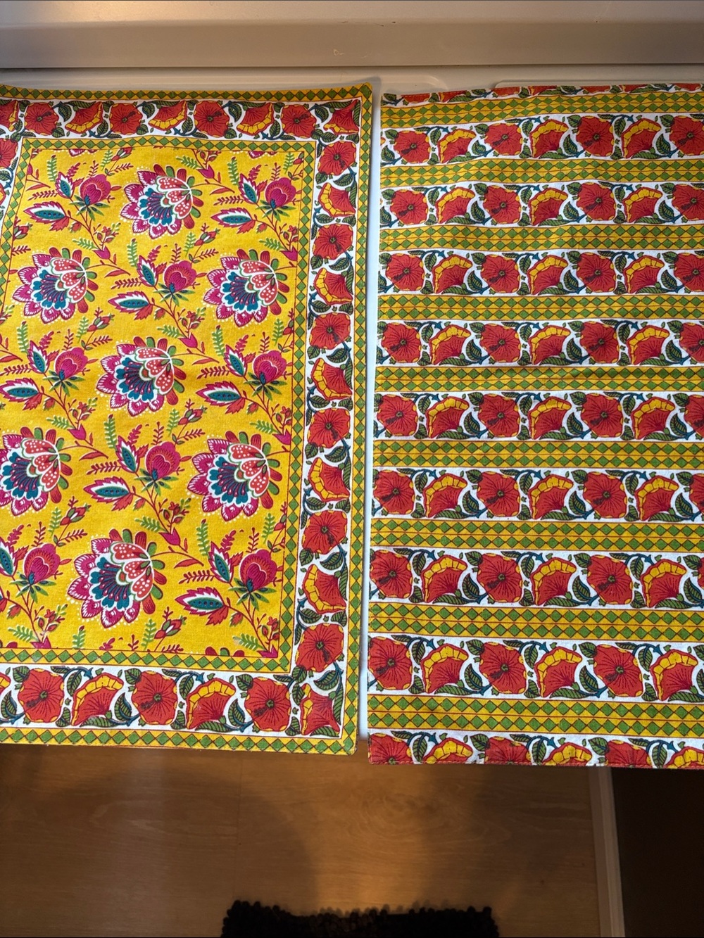 Bright Floral BoHo Yellow Cotton Table Placemats Set of 4